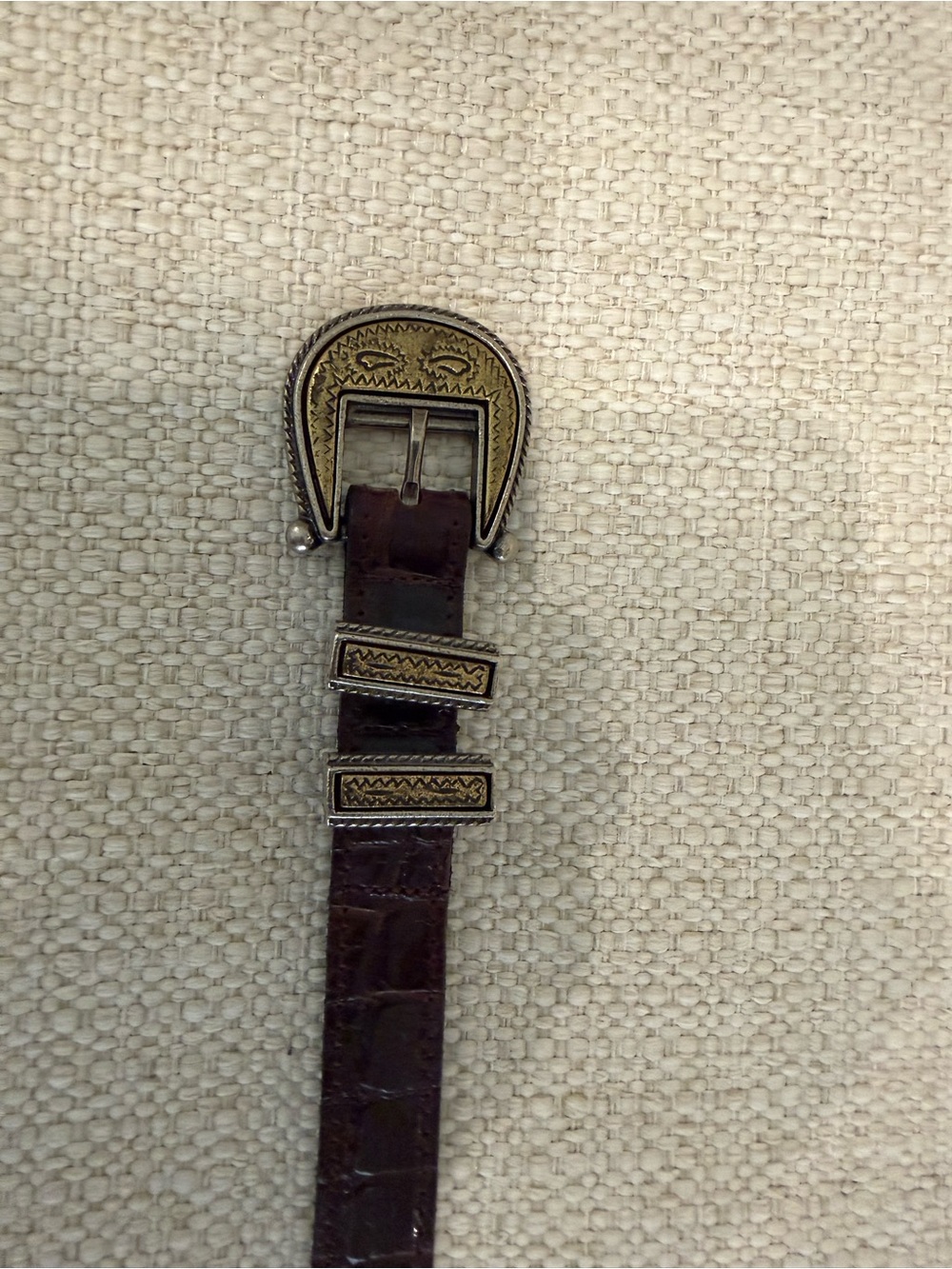 Joan & David Dark Brown Leather Belt with Decorative Brass-Tone Buckle